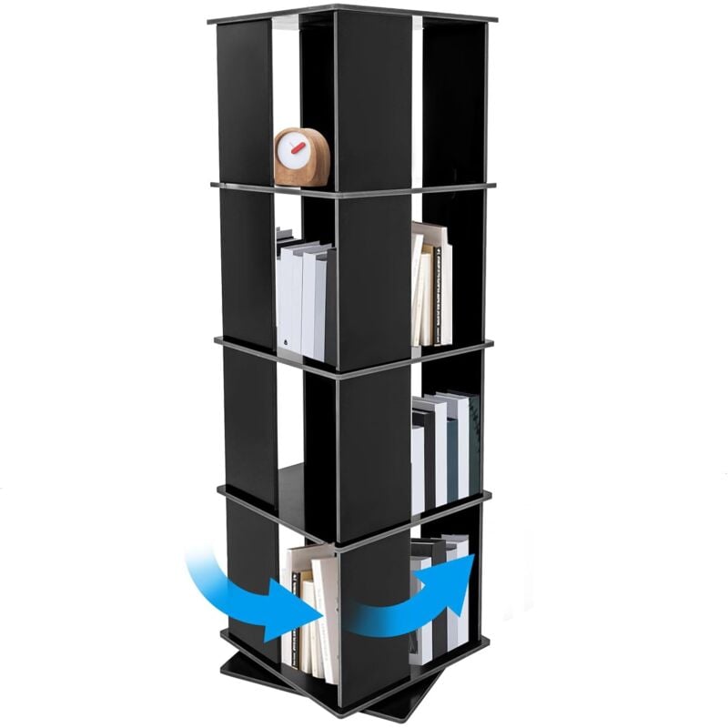 Tagère à livres rotative à 4 niveaux, Étagère Bibliothèque rotative à 360°, Étagère à chaussures rotative pour enfants, adultes, 40 x 40 x 127 cm,