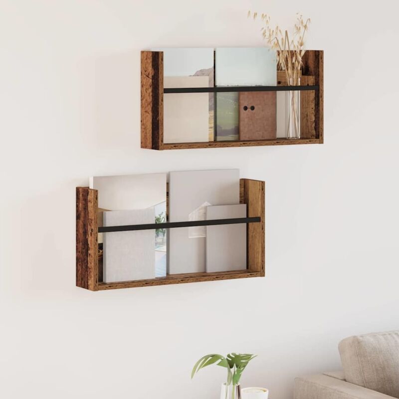 Étagère à magazines 2 pcs Bois ancien 60 x 12 x 30 cm