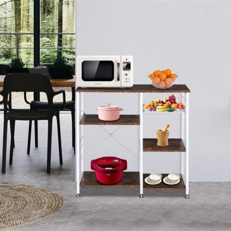 Étagère à Micro-ondes en Fer de Style Industriel pour Cuisine, avec Panier de Rangement et Crochets, Étagère posée au sol à couches, durable et élégante