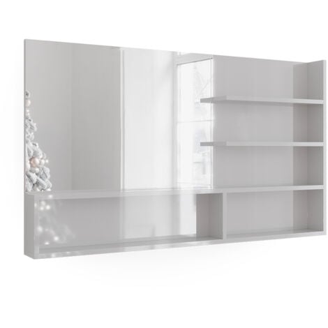 Étagère à miroir , Blanc Haute brillance, 119.8 x 70 cm avec compartiments ouverts, Vicco