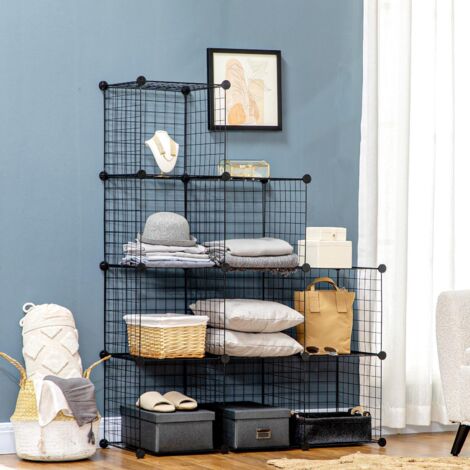 Étagère à monter soi-même en fil d'acier, 9 compartiments, range-chaussures, noire, pour salon, 35 x 35 x 35 cm, gain de place et moderne