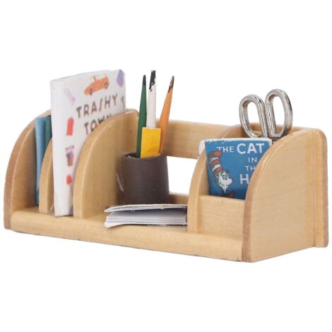 Étagère à Papeterie Miniature 1:12 pour Maison de Poupée, Support à Livres en Paulownia pour Décoration de Maison de Poupée