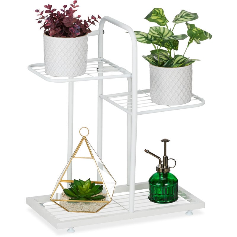 Tagère à plantes, 3 niveaux, en acier, h x l x p : 50,5 x 44 x 22 cm, pour intérieur/extérieur, banche - Relaxdays