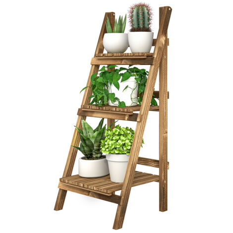 Étagère à plantes 3 niveaux en bois de sapin pliable 40x37x93 cm, support de pots intérieur/extérieur, charge max 40 kg, pour balcon, terrasse, cour