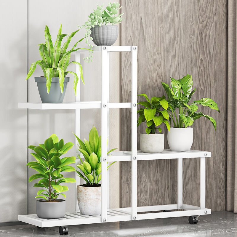Hoerfuriy - tagère à Plantes, 4 Niveaux, pour Herbes aromatiques et Fleurs, métallique, Acier, roulettes, Blanc