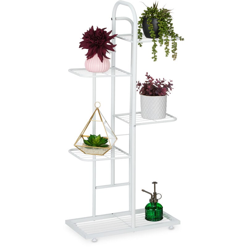 Tagère à plantes, 5 niveaux, en acier h x l x p : 96,5 x 44 x 22 cm, pour intérieur et extérieur, blanche - Relaxdays