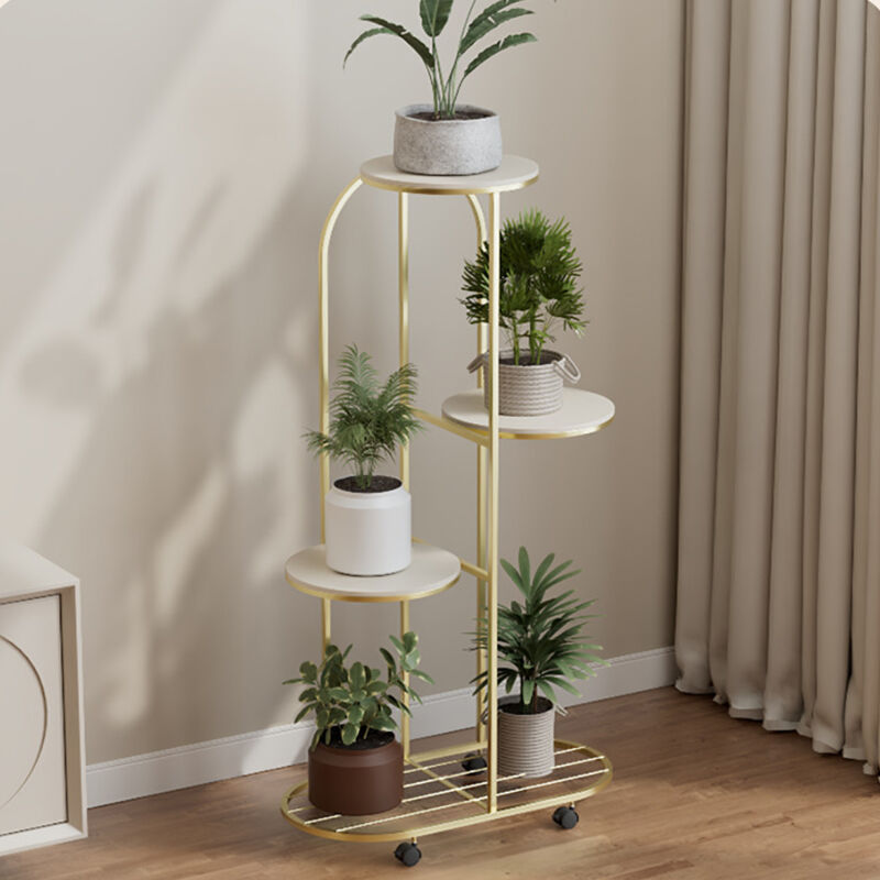 Tagère à plantes à 4 niveaux pour pots de fleurs, support d'angle en fer forgé avec roulettes, étagères pour plantes d'angle, balcon, jardin,