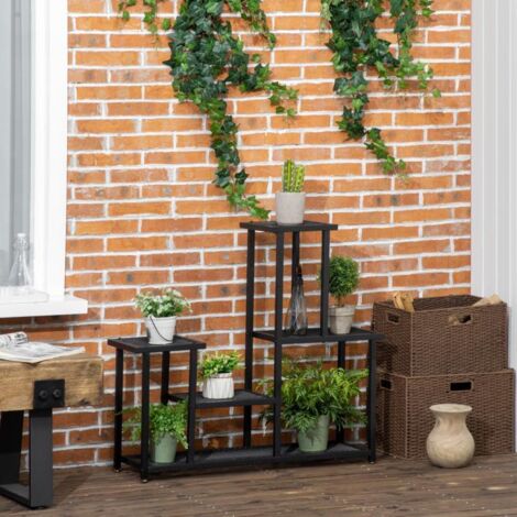 Étagère à plantes à 4 niveaux, support à fleurs multi-niveaux, support pour plantes de jardin ou de balcon, en métal noir, 91 x 25 x 83 cm