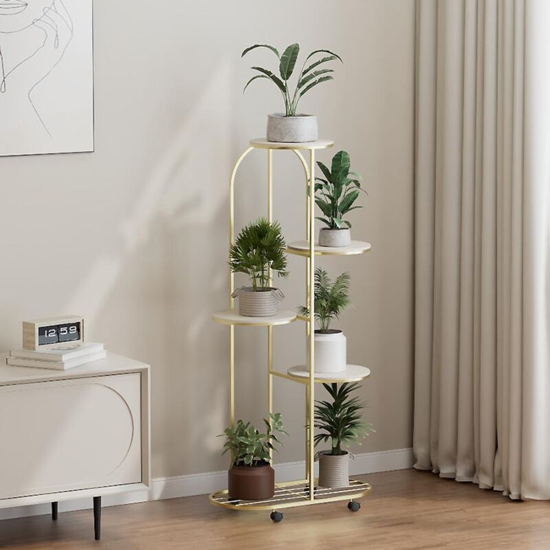 Tagère à plantes à 5 niveaux pour pots de fleurs, support d'angle en fer forgé avec roulettes, étagères pour plantes d'angle, balcon, jardin,