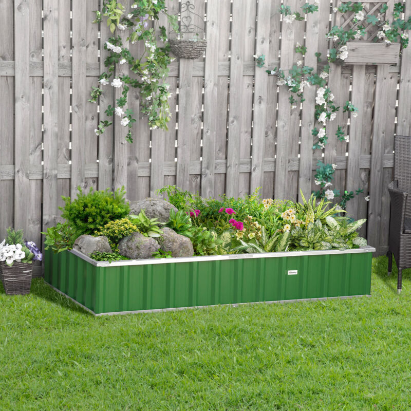 Étagère à plantes Carré potager de jardin modulable, montage sans outils, gants fournis 174 x 90 x 30 cm acier galvanisé vert