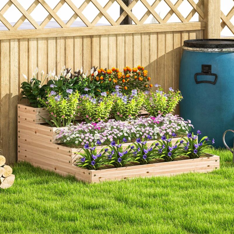 Étagère à plantes Carré potager de jardin sans fond 4 étages pour herbes légumes fruits fleurs 113 x 113 x 46 cm bois naturel