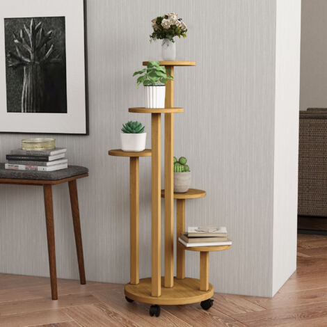 Étagère à plantes en bambou étagères rondes à fleurs support de pots de fleurs 5 niveaux bois naturel