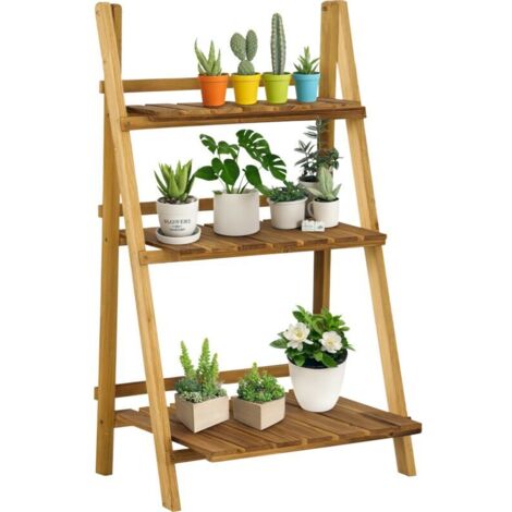Étagère à plantes en bois forme pyramidale échelle pliante avec 3 étagères 60 x 37 x 93 cm marron
