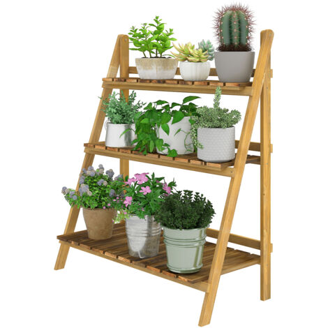 Étagère à plantes en bois forme pyramidale échelle pliante avec 3 étagères 80 x 37 x 93 cm marron