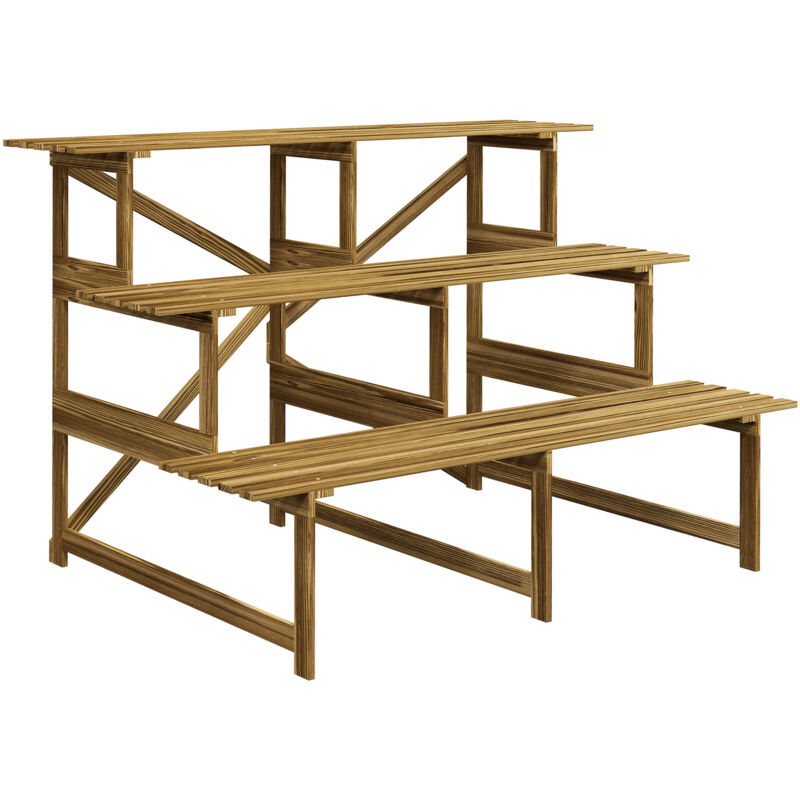 Étagère à Plantes en Sapin 3 Niveaux 120x80x78 cm - Grand Modèle pour Jardin, Balcon ou Terrasse