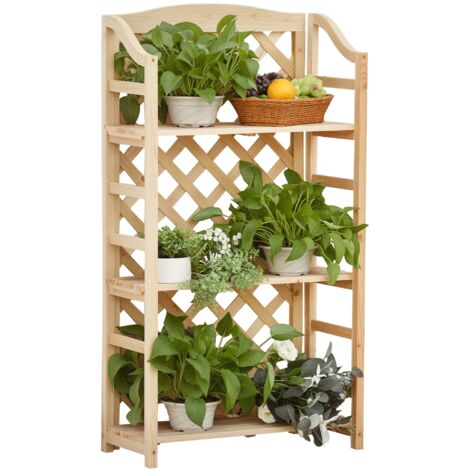 Étagère à plantes extérieure pliable 67x33x123 cm, 4 tablettes réglables, bois, balcon, jardin et intérieur