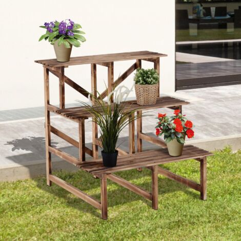 Étagère à plantes/fleurs à 3 niveaux en bois de sapin, 80 x 80 x 78 cm, pour jardin, balcon et terrasse.