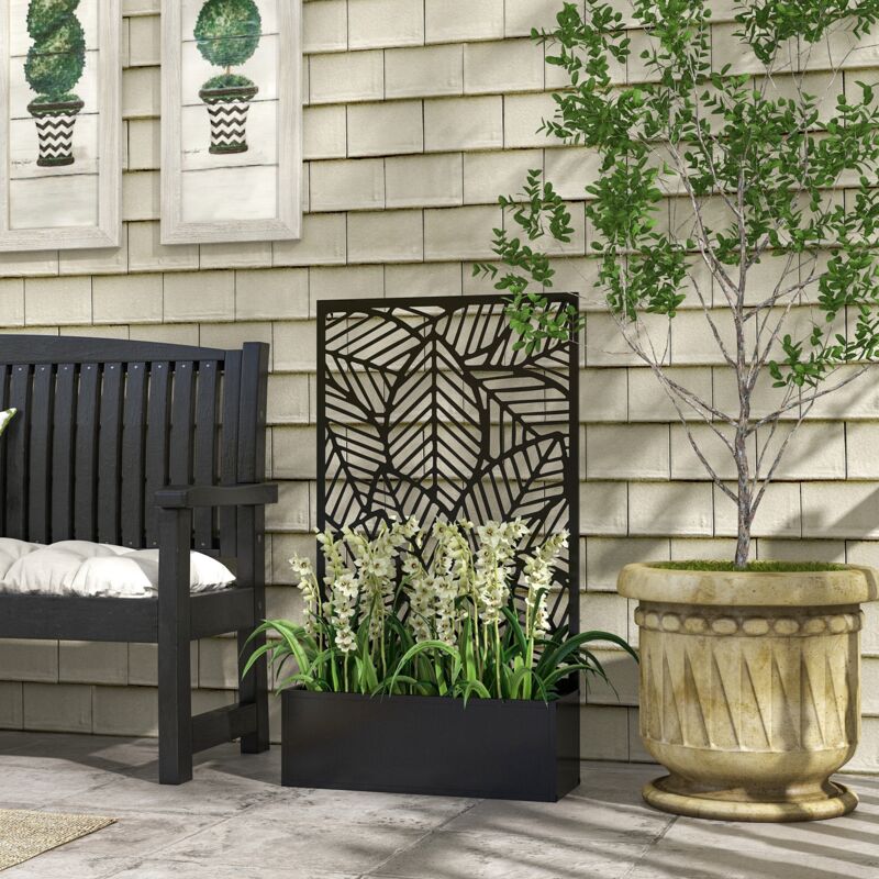 Étagère à plantes Jardinière avec brise-vue paravent treillis pour Plante Grimpante, bac à Fleurs - dim. 61L x 23l x 113H cm