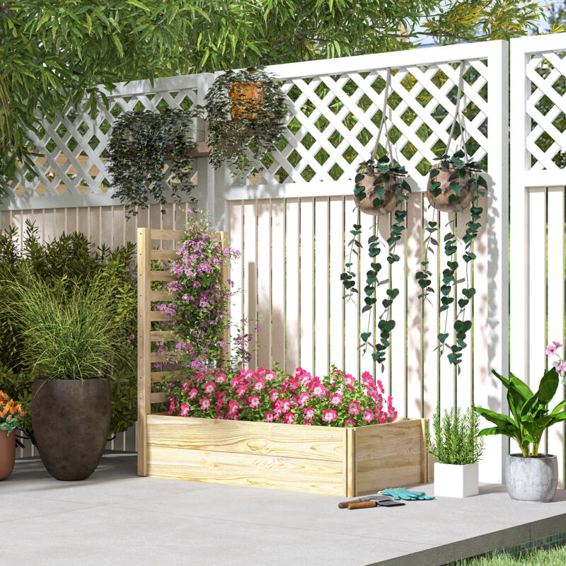 Étagère à plantes Jardinière avec treillis bac à fleurs jardinière de jardin dim. 115L x 60l x 110H cm effet bois naturel