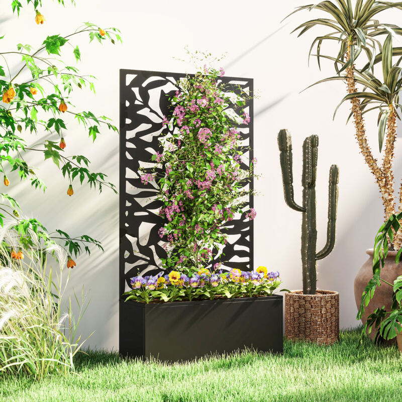 Étagère à plantes Jardinière avec treillis bac à fleurs rectangulaire grande taille panneau d'intimité métal 61 x 23 x 113 cm noir