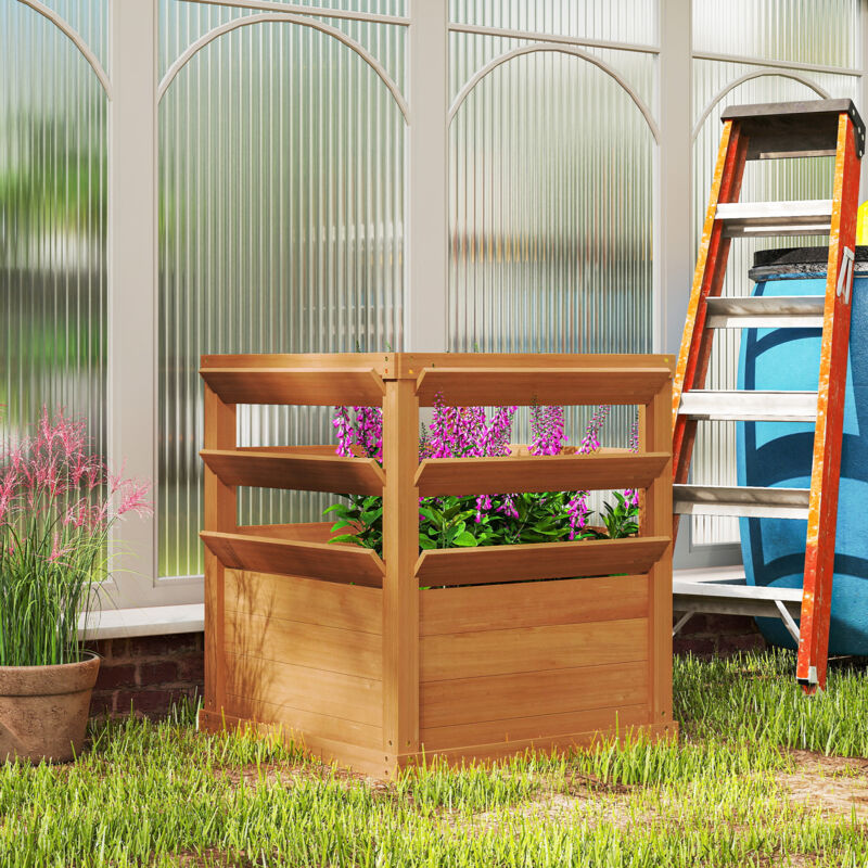 Étagère à plantes Jardinière avec treillis, lit surélevé de jardin fond ouvert, bac à fleurs en bois 65 x 65 x 73 cm, marron clair