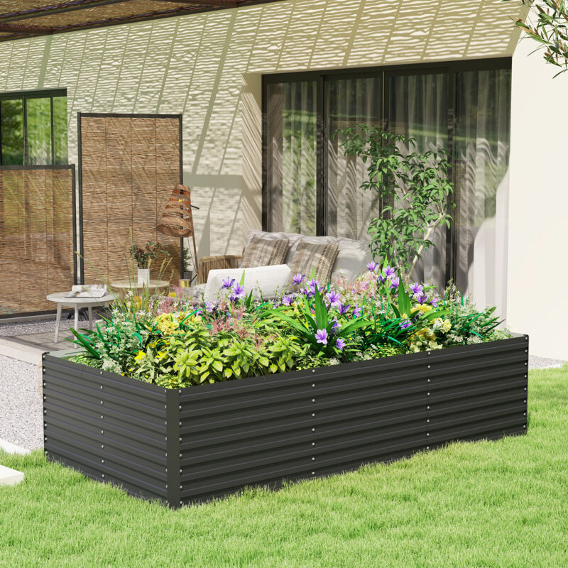 Étagère à plantes Jardinière surélevée galvanisée rectangulaire pour l'extérieur - fond ouvert - 240 x 120 x 60cm, Gris