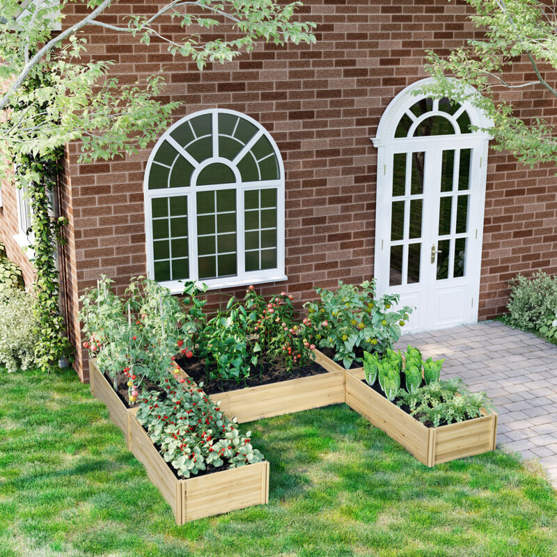 Étagère à plantes Lot de 5 bacs jardinières potagers modulables pour extérieur en bois de sapin, dim. 230L x 230l x 28H cm bois naturel