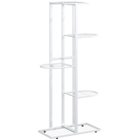 Étagère à plantes Luxueux, Meuble pour Plante, 5 niveaux 43x22x98 cm Blanc Métal OIB8908E