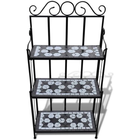 Étagère à plantes Luxueux, Meuble pour Plante, Mosaïque noir et blanc OIB5408E