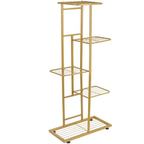 Étagère à plantes métal 5 niveaux 6 pots or H916-1