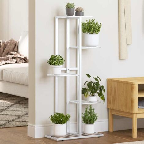 Étagère à plantes Meuble Support Plante - 5 niveaux 43x22x98 cm Blanc Métal BV112277 - BonneVie