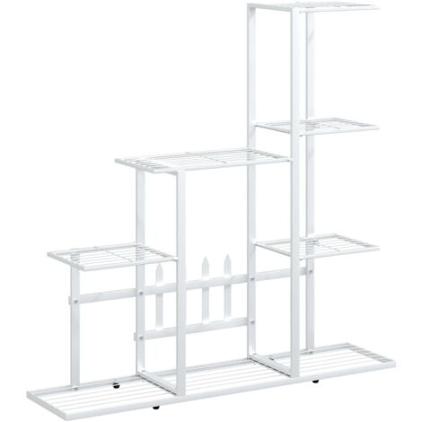 Étagère à plantes Meuble Support Plante - 94,5x25x88 cm Blanc Métal BV180137 - BonneVie