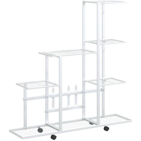 Étagère à plantes Meuble Support Plante - sur roues 94,5x25x92,5 cm Blanc Métal BV657052 - BonneVie