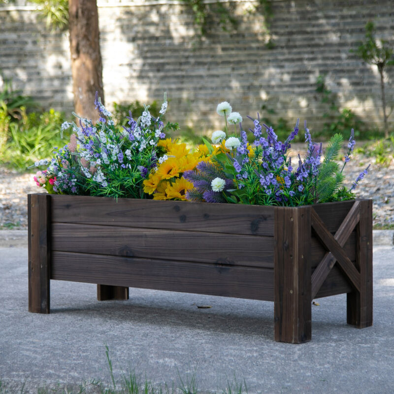 Étagère à plantes Outsunny Jardinière sur Pieds bac à Fleurs dim. 100L x 36l x 36H cm Inserts d'irrigation Inclus Bois Massif Sapin traité