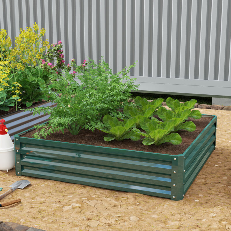 Étagère à plantes Outsunny Lit pour jardin Rialzato a Fondo Aperto con Rivestimento Impermeabile, Lit de jardin en acier zinqué, 120x120x30 cm, Vert