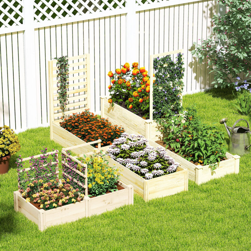 Étagère à plantes Outsunny Lit pour Jardin Rialzato da Esterno avec 3 Spalliera, Fond ouvert et 2 Fioriere, Fioriera con Traliccio pour Plantes