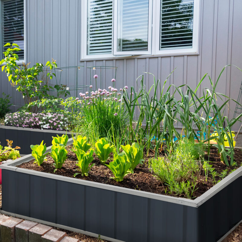 Étagère à plantes Outsunny Lit pour Orto Rialzato en acier avec fond ouvert, Montage sans accessoires, Porta-plantes pour légumes, herbes et fleurs,