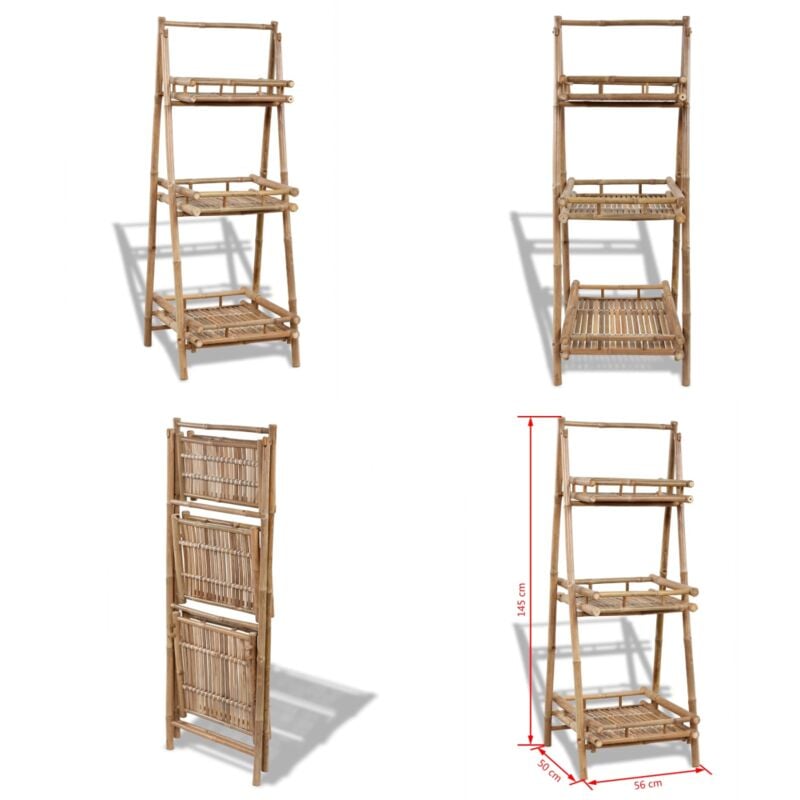 Tagère à plantes pliable 3 niveaux Bambou - Support Plante - Étagère Bambou - Rangement Intérieur - Décoration Maison - Jardinerie - Home & Living