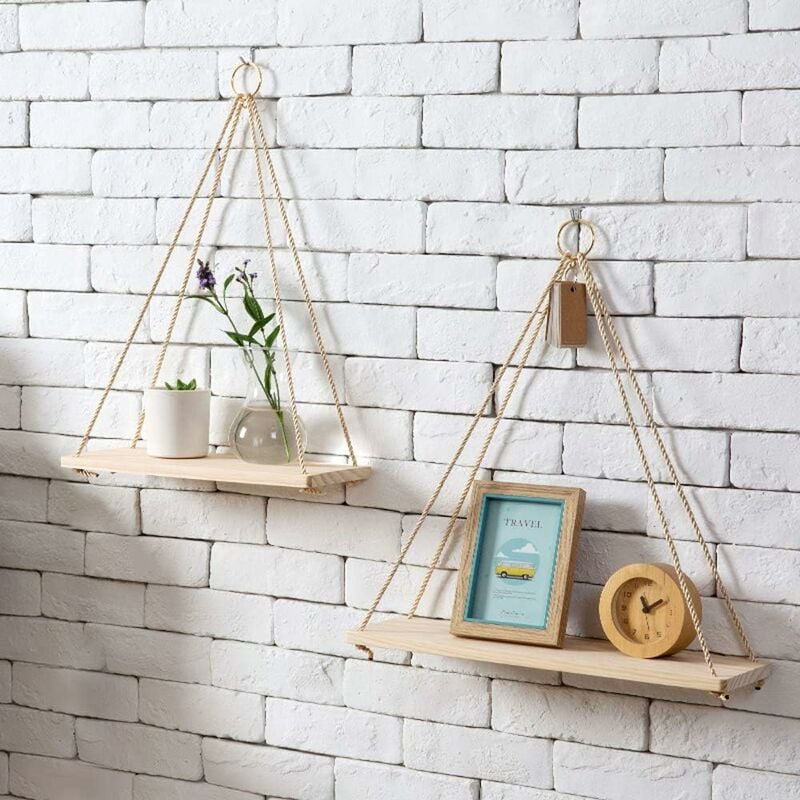 Fei Yu - Etagère à Plantes pour étagères à Suspendre, étagère Flottante Rustique, Ensemble de 2 étagères à Suspendre, étagère de Rangement en Bois