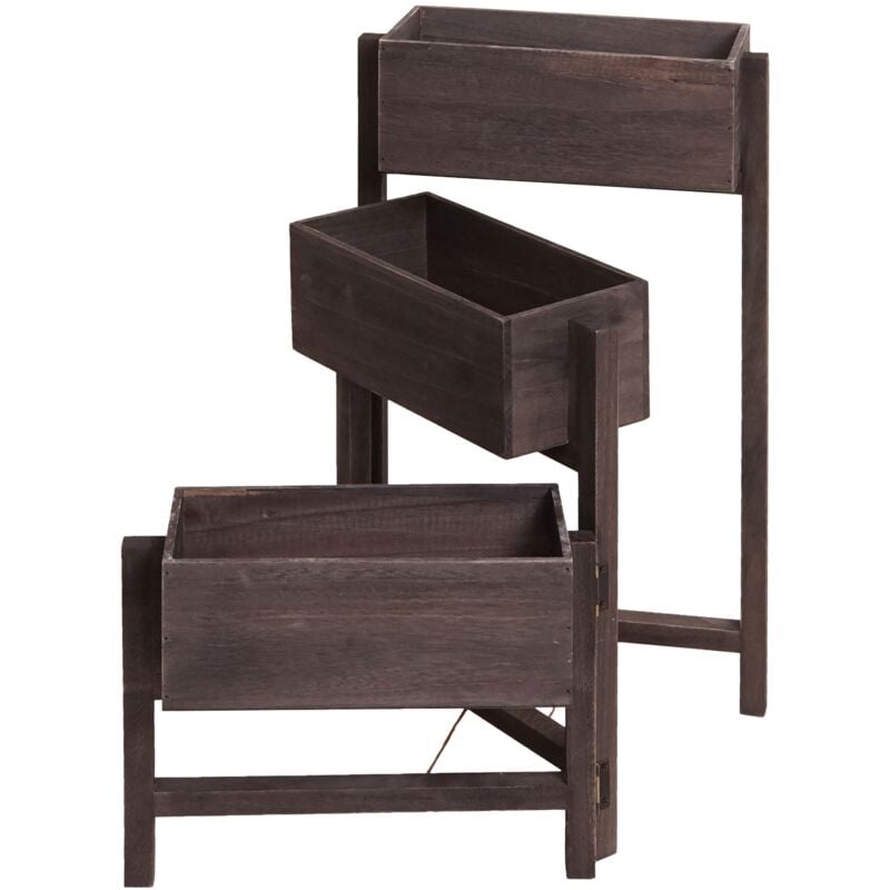 Tagère à plantes sur pied support à fleurs trois paniers jardinière 65x108x15 cm bois aspect vieilli vintage gris-brun 040008699