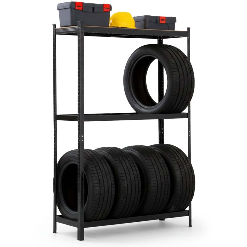 Étagère à pneus de garage en métal 120 cm 3 niveaux noire 120x40x180 cm