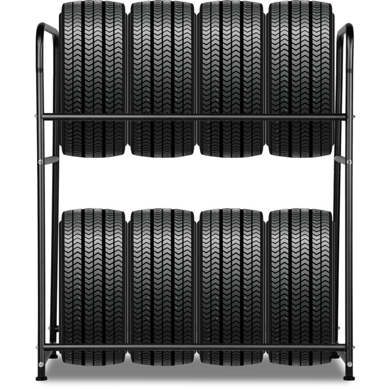 Tagère à pneus en fer Porte-pneu Support de pneus solide - Étagère du rangement des 8 pneus durable et robuste 107 x 46 x 117 cm