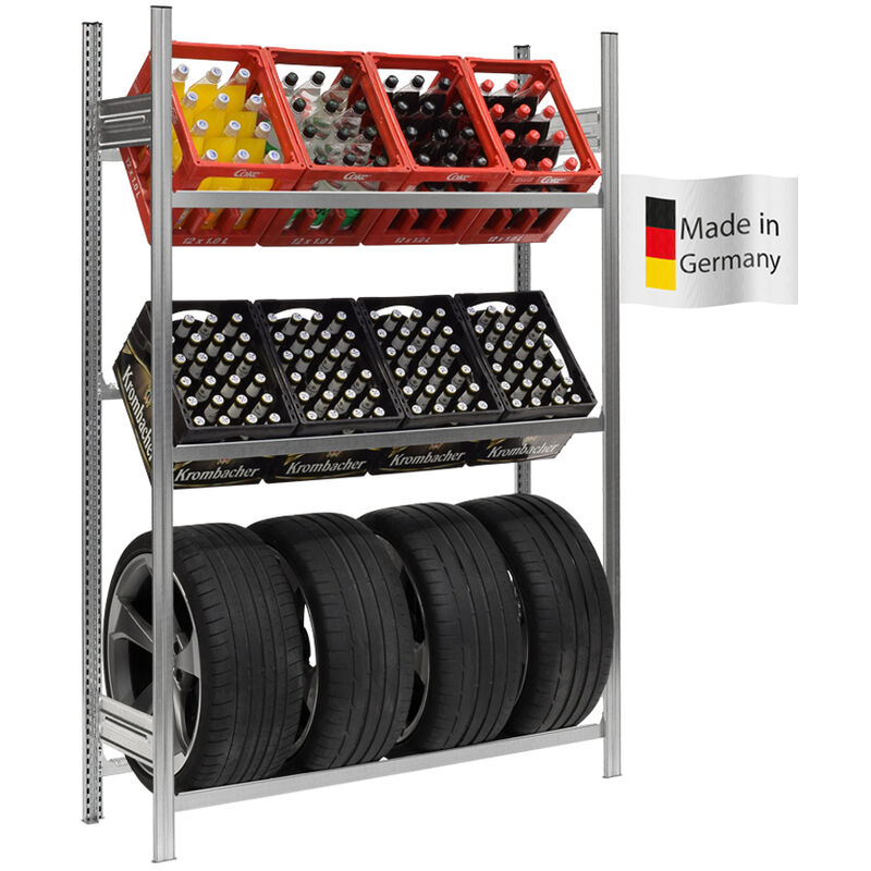 Proregal-qualitätsregale Made In Germany - tagère à pneus et caisses à boissons tire Made in Germany HxLxP 200x136x43.5cm 6 boîtes sur 2 niveaux + 4