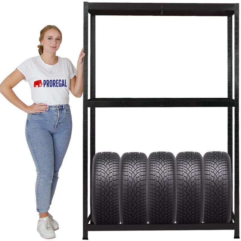Tagère à pneus ragnar HxLxP 180x120x40cm jusqu'à 8 pneus sur 2 niveaux + rangement 265kg Charge max. Noir