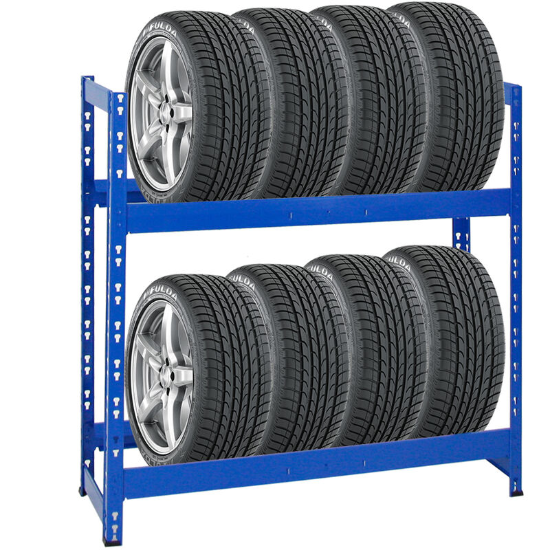 Tagère à pneus tiger HxLxP 100x110x35cm Charge max. 150kg Jusqu'à 8 pneus 2 niveaux Bleu Porte-Pneu, rack à pneus, rayonnage, stockage, rangement,