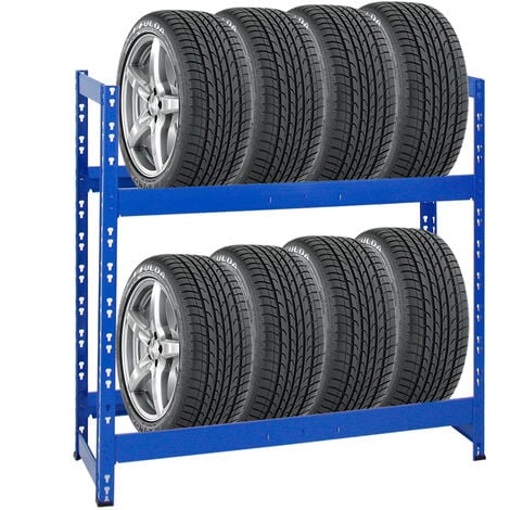 Étagère à pneus TIGER  HxLxP 100x110x35cm  Charge max. 150kg  Jusqu'à 8 pneus  2 niveaux  Bleu  Porte-Pneu, rack à pneus, rayonnage, stockage, rangement, support, atelier, garage