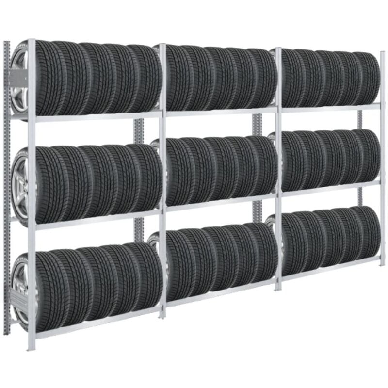 Étagère à pneus TIRE PRO Made in Germany HxLxP 200x300x43cm 3 niveaux 30kg par niveau Jusqu'à 15 pneus par niveau Galvanisé - Verzinkt