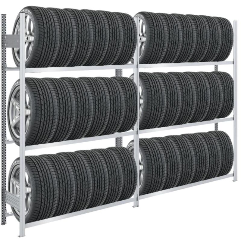 Tagère à pneus tire pro Made in Germany HxLxP 200x260x43cm 3 niveaux 30kg par niveau Jusqu'à 12 pneus par niveau Galvanisé - Verzinkt