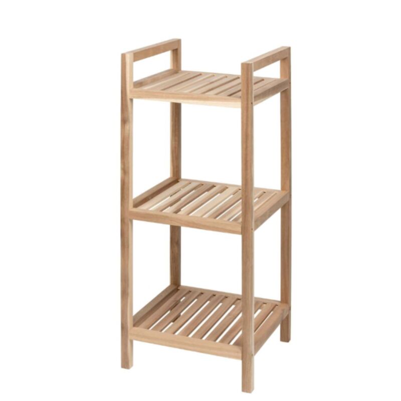 Wenko - Colonne meuble rangement, étagère en bois sur pied Acina, 3 niveaux, Bois certifié fsc®, 35x80x35 cm, Marron