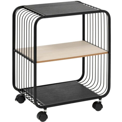 Étagère à Roulettes 2 Niveaux "Bert" 53cm Noir